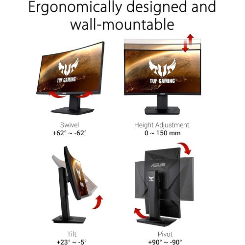 아수스 [아마존베스트]ASUS TUF Gaming VG24VQ Curved Monitor 60 cm (23.6 Inch) Full HD 144 Hz 1ms Response Time FreeSync Shadow Boost HDMI DisplayPort
