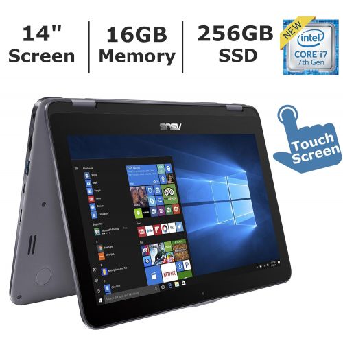 아수스 Asus ASUS VivoBook Flip 2-in-1 Flagship High Performance Laptop, 14 Full HD Touchscreen, Intel Core i7-7500U up to 3.5GHz, 16GB DDR4 RAM, 256GB SSD, Backlit Keyboard, WiFi, Bluetooth 4.