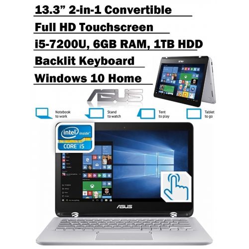 아수스 Asus ASUS 2-in-1 13.3 Touchscreen Full HD Convertible Laptop, 7th Intel Core i5-7200, 6GB DDR4 RAM, 1TB HDD, Backlit keyboard, 802.11ac, Bluetooth, HDMI, Fingerprint Reader, Win 10