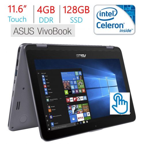 아수스 2018 Business Newest Asus VivoBook Flip 11.6 Touchscreen 2-in-1 LaptopTablet, Intel Celeron N3350, 4GB RAM, 128GB Solid State Drive, WiFi, FingerPrint Reader, Stylus Pen, Windows