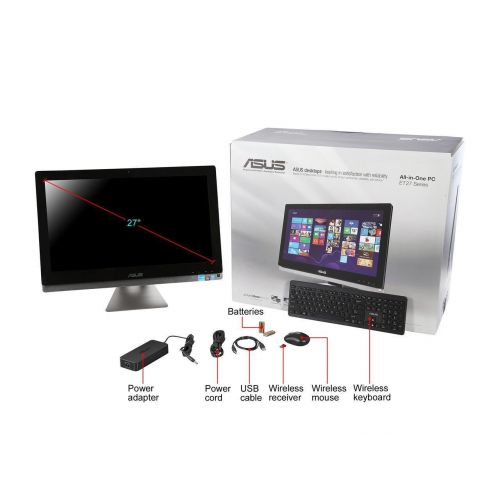 아수스 Asus New ASUS ET2702IGTH AIO Desktop, 27 Touchscreen IPS WQHD 2560 x 1440 Display, Intel Quad-Core i7-4770S 3.1GHz, 8GB RAM, 2TB 7200RPM HDD, AMD 8890A Dedicated Graphics, DVD, WiFi, Bl