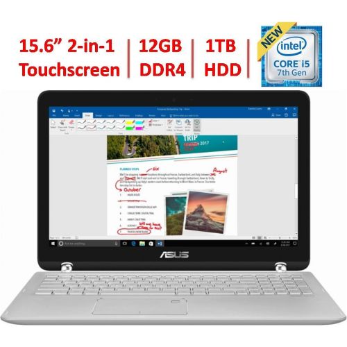 아수스 2018 Asus 360 Flip 2-in-1 15.6 FHD IPS Touchscreen Laptop, Intel Core i5-7200U up to 3.1GHz, 12GB DDR4, 1TB HDD, 802.11ac, Bluetooth, Webcam, HDMI, Type-C USB, Backlit Keyboard