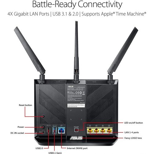 아수스 Asus ASUS AC2900 WiFi Dual-band Gigabit Wireless Router with 1.8GHz Dual-core Processor and AiProtection Network Security Powered by Trend Micro, AiMesh Whole Home WiFi System Compatibl