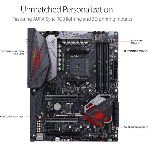 아수스 Asus ASUS ROG Crosshair VI Hero (WI-FI AC) AMD Ryzen AM4 DDR4 M.2 USB 3.1 ATX X370 Motherboard with onboard 802.11AC WIFI and AURA Sync RGB Lighting