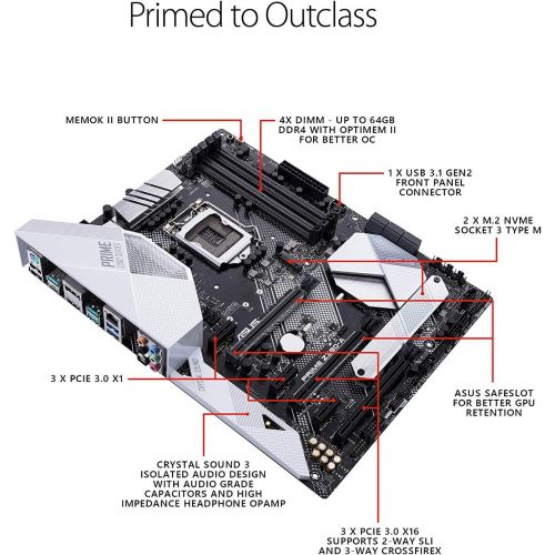 아수스 Asus ASUS Prime Z390-A Motherboard LGA1151 (Intel 8th and 9th Gen) ATX DDR4 DP HDMI M.2 USB 3.1 Gen2 Gigabit LAN