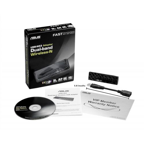 아수스 ASUS Asus Dual Band (2.4GHz 300Mbps/5GHz 300Mbps) Wireless-N USB Adapter with Graphical Easy Interface (USB-N53)