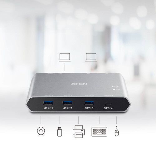 에이텐 ATEN US3342 4-Port USB 3.2 Gen 2 Sharing Switch with Power Pass-Through