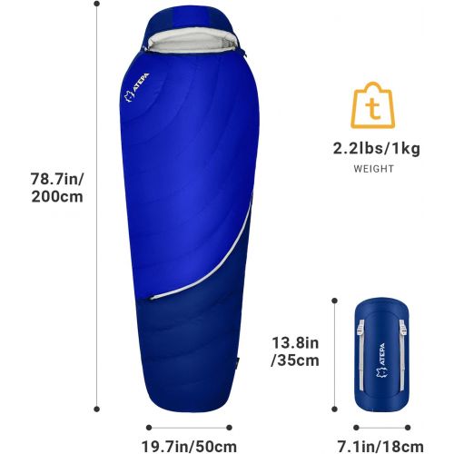  ATEPA 0 Degree Down Lightweight Sleeping Bag for Adult, Mummy Backpacking Ultralight Waterproof Compact All Cold Weather Sleeping Bag with Compression Sack for Women, Men, Hiking,