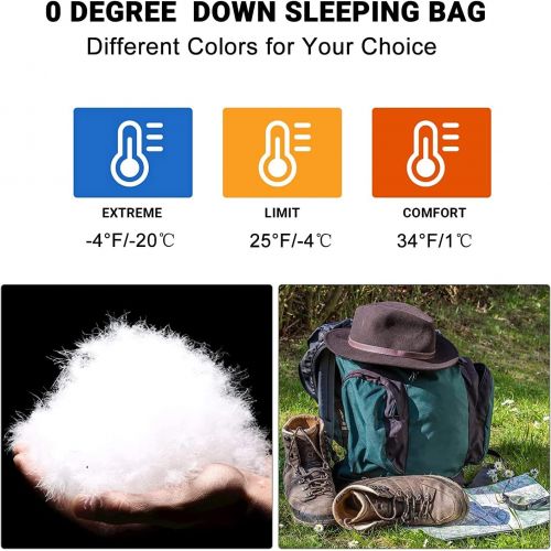  ATEPA 0 Degree Down Lightweight Sleeping Bag for Adult, Mummy Backpacking Ultralight Waterproof Compact All Cold Weather Sleeping Bag with Compression Sack for Women, Men, Hiking,