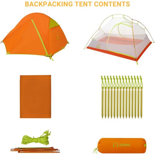  ATEPA Ultralight Camping Tent, 2 Person Lightweight Backpacking Camping Tent Outdoor Tent Waterproof Windproof Tent with Rainfly for Family Beach, Outdoor, Traveling, Hiking, Hunti