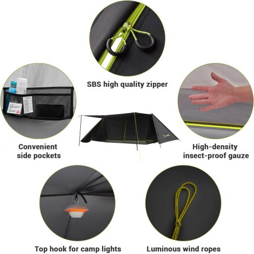  ATEPA Backpacking Ultralight Camping Tent 1 Person Lightweight Single Person Tent with Mosquito Net,Tent Foyer,Carry Bag,Waterproof,Hunting Tent Outdoor Hiking Tent for Mountaineer