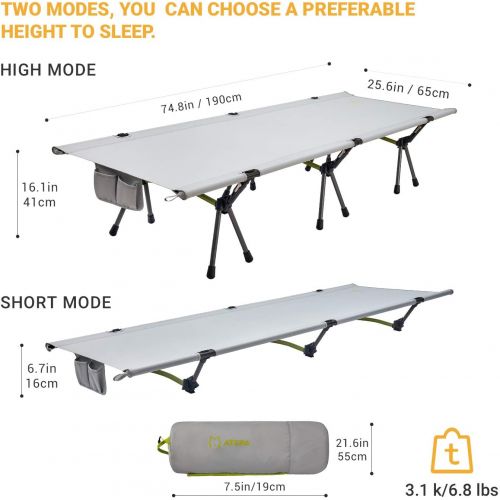  ATEPA Heavy Duty Lightweight Folding Camping Cot Bed, Height Adjustable Foldable Portable Sleeping Cot for Adult, Patio, Beach, Hiking, Camping, Travel, Office Nap, Outdoor, Indoor