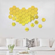 ATFUNSHOP Hexagon Mirror Wall Stickers 12 PCS 5inch - Removable Acrylic Gold Mirror Wall Decor DIY Modern Decoration