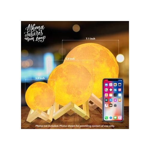 ATHENA FUTURES Moon Lamp Moon Light 3D Moon Lamp - Seamless - 3 Color Moon Night Light with Stand - Mood Lamp Book, Globe, Cool Lamp, USB Charging, with Wooden Stand, Box, Kids, Moonlight LED, 5.