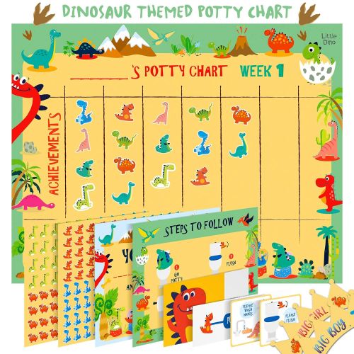  [아마존베스트]ATHENA FUTURES Potty Training Chart for Toddlers  Dinosaur Design - Sticker Chart, 4 Week Reward Chart, Certificate,...