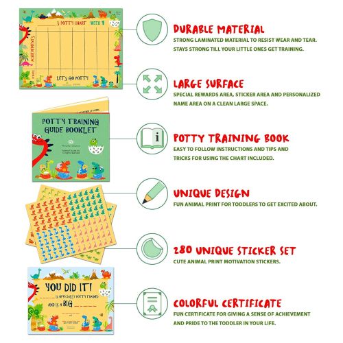  [아마존베스트]ATHENA FUTURES Potty Training Chart for Toddlers  Dinosaur Design - Sticker Chart, 4 Week Reward Chart, Certificate,...
