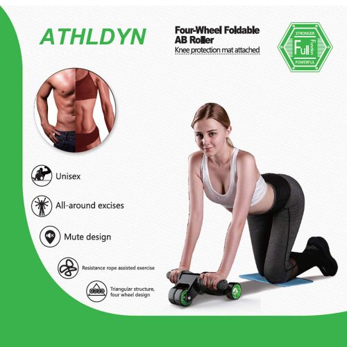  ATHLDYN AB Roller Wheel for Abdominal Exercise, 4 Wheel Foldable Abs Roller for Women and Men with Knee Pad & Resistance Band,Abdominal Muscle Training Wheel,Abs Exercise Wheel Rol