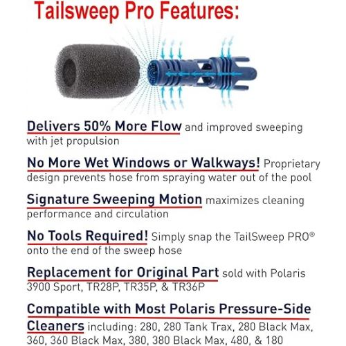  ATIE No Spray Pool Cleaner TailSweep PRO TSP10S with Hose Scrubber 9-100-3105 Fit Zodiac Polaris 280, 3900 Sport, 380, 360, 180 Pool Cleaner Tail Sweep PRO TSP10S and CMP Flow Diffuser (1 Pack)