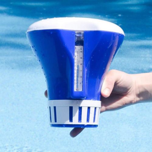  ATIE Floating Pool Spa Chlorine Tablet Dispenser Floater with Built-in Thermometer, Hold 1 or 3 Chlorine Tablets Ideal for Inground Pool Spa and Above-Ground Inflatable Pool