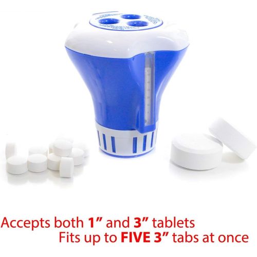  ATIE Floating Pool Spa Chlorine Tablet Dispenser Floater with Built-in Thermometer, Hold 1 or 3 Chlorine Tablets Ideal for Inground Pool Spa and Above-Ground Inflatable Pool