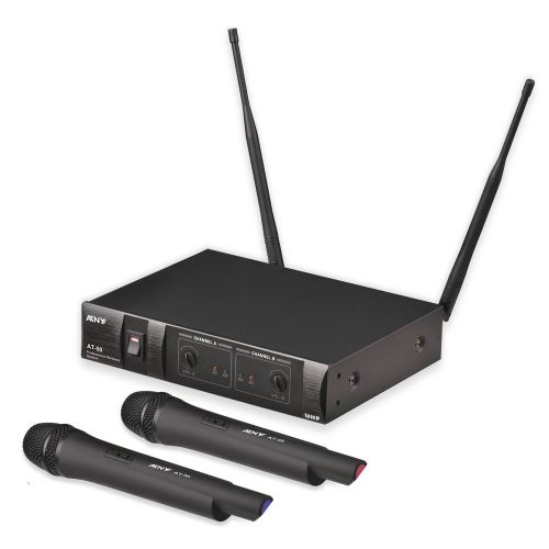  ATNY AT-50 HT UHF Dual Receiver Handheld Wireless Microphone System for Outdoor Wedding, Conference, Home KTV, Evening Party, Speech