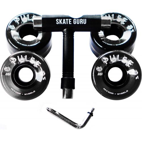  ATOM SKATES Outdoor Quad Roller Wheels 4 Wheels Atom Pulse Lite 62x33 Black Bundle with Tool, Pulse Lite 62 x 33