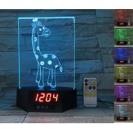 ATOMFIT Elephant + Giraffe 3D LED Night Light for Home, Table or Desk Lamp, Optical Illusion with 7 Color Switching - Clock, Temperature, Nursery Bedroom Boys Girls Kids Baby Toddl