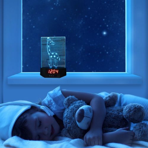  ATOMFIT Elephant + Giraffe 3D LED Night Light for Home, Table or Desk Lamp, Optical Illusion with 7 Color Switching - Clock, Temperature, Nursery Bedroom Boys Girls Kids Baby Toddl