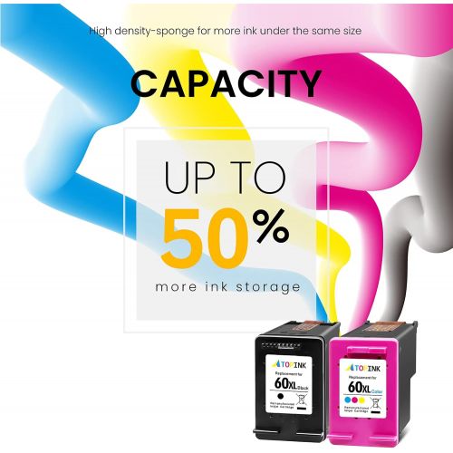  ATOPINK Remanufactured Ink Cartridge Replacement for HP 60XL 60 XL (Black Tri-Color) Work with PhotoSmart C4700 D110a C4600 C4680 C4795 Envy 100 114 110 120 111 DeskJet F4235 F2430