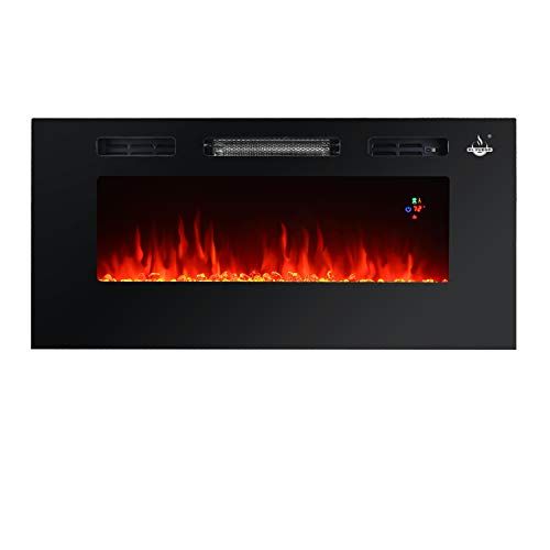  ATS EL Fuego 40 inches Recessed and Wall Mounted Electric Fireplace Heater,Remote Control with Timer,Tempered Glass Digital LED Display,Adjustable Colors,750/1500W Two Stage Heatin