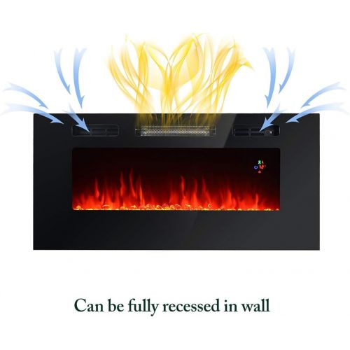  ATS EL Fuego 40 inches Recessed and Wall Mounted Electric Fireplace Heater,Remote Control with Timer,Tempered Glass Digital LED Display,Adjustable Colors,750/1500W Two Stage Heatin