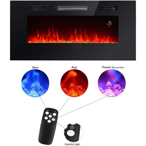  ATS EL Fuego 40 inches Recessed and Wall Mounted Electric Fireplace Heater,Remote Control with Timer,Tempered Glass Digital LED Display,Adjustable Colors,750/1500W Two Stage Heatin