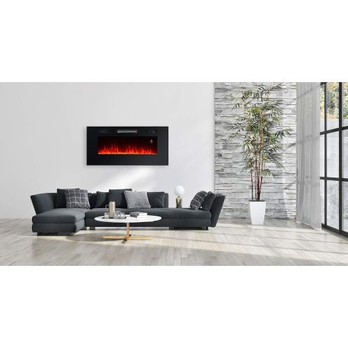  ATS EL Fuego 40 inches Recessed and Wall Mounted Electric Fireplace Heater,Remote Control with Timer,Tempered Glass Digital LED Display,Adjustable Colors,750/1500W Two Stage Heatin