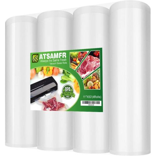  ATSAMFR (Total 200Feet)11x50 Rolls 4 Pack Vacuum Sealer Food Saver Bags Rolls with BPA Free,Heavy Duty,Great for Vac storage or Sous Vide Cooking