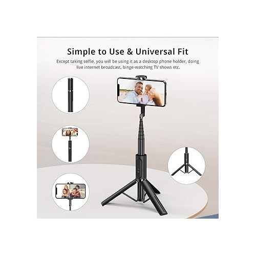  ATUMTEK Selfie Stick Tripod, Extendable 3 in 1 Aluminum Bluetooth Selfie Stick with Wireless Remote and Tripod Stand for iPhone 13/13 Pro/12/11/11 Pro/XS Max/XS/XR/X/8/7, Samsung Smartphones, Black