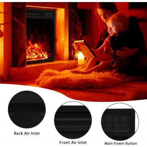  AT-X 23 inch Electric Fireplace Infrared Stove Heater, 1000W/1500W Remote Control Portable Indoor Freestanding Fireplace Heater with Flame Effect, Adjustable Brightness and Heating Mode