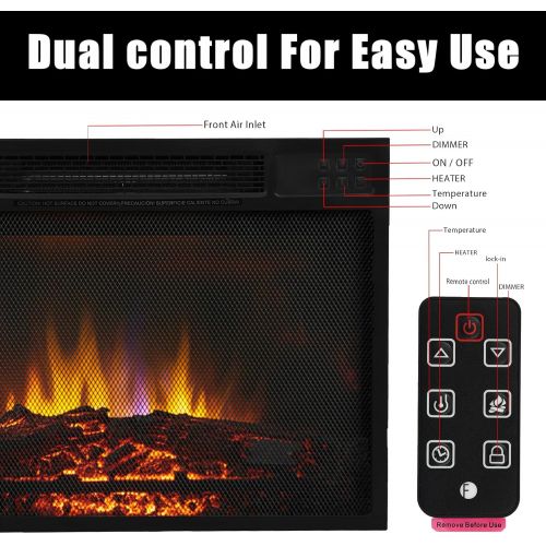  AT-X 23 inch Electric Fireplace Infrared Stove Heater, 1000W/1500W Remote Control Portable Indoor Freestanding Fireplace Heater with Flame Effect, Adjustable Brightness and Heating Mode