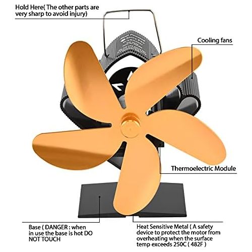  AT-X 6 Blade Heat Powered Wood Stove Fan, High Efficiency Fireplace Fan With Radiator Temperature Display, Saving Wood Fuel Heat Powered Stove Fan For Wood/Log Burner/Fireplace (Orange)