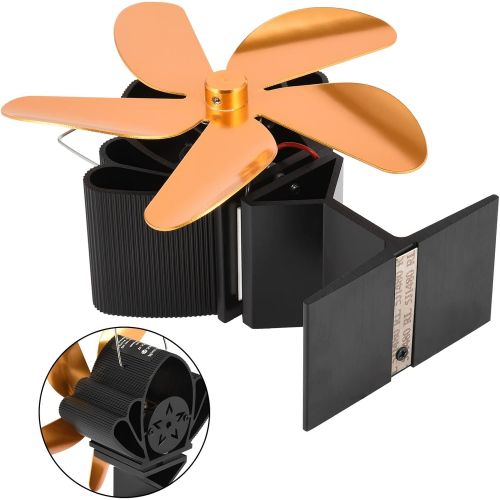  AT-X 6 Blade Heat Powered Wood Stove Fan, High Efficiency Fireplace Fan With Radiator Temperature Display, Saving Wood Fuel Heat Powered Stove Fan For Wood/Log Burner/Fireplace (Orange)