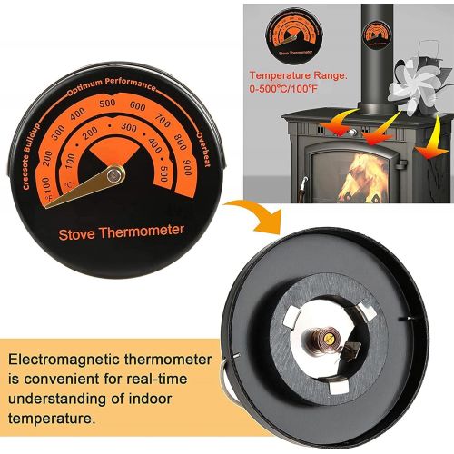  AT-X 6 Blade Heat Powered Wood Stove Fan, High Efficiency Fireplace Fan With Radiator Temperature Display, Saving Wood Fuel Heat Powered Stove Fan For Wood/Log Burner/Fireplace (Orange)