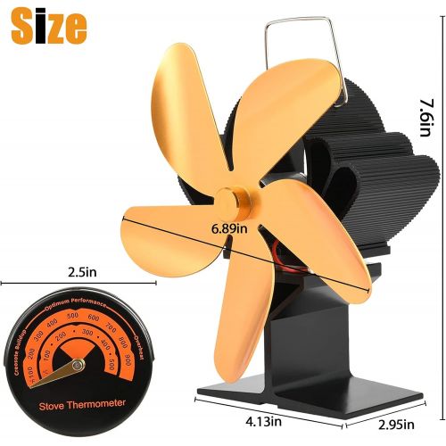  AT-X 6 Blade Heat Powered Wood Stove Fan, High Efficiency Fireplace Fan With Radiator Temperature Display, Saving Wood Fuel Heat Powered Stove Fan For Wood/Log Burner/Fireplace (Orange)