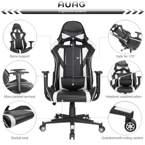  AUAG Auag Gaming Office Chair Ergonomic High Back PU Leather Racing Computer Chair Gaming Chair Floor Gaming Chair Style Adjustable Swivel Gaming Video Chair Rocker Office Chair Lumbar