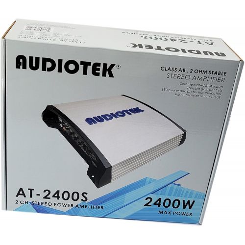  Audiotek AT2400S 2 Channel Stereo Car Amplifier - 2400 Watts, 2 Ohm Stable, LED Indicator, Full Range, Bass Knob Included, Great for Speakers and Subwoofers