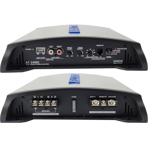  Audiotek AT2400S 2 Channel Stereo Car Amplifier - 2400 Watts, 2 Ohm Stable, LED Indicator, Full Range, Bass Knob Included, Great for Speakers and Subwoofers