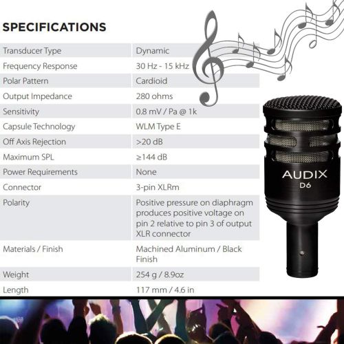  [아마존베스트]Audix D6 Dynamic Microphone, Cardioid + Ultimate Support Low Profile Microphone Stand With Telescoping Boom + XLR Mic Cable