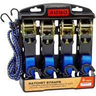 AUGO Ratchet Tie Down Straps - 4 Pk - 15 Ft- 500 Lbs Load Cap- 1500 Lb Break Strength- Cambuckle Alternative- Cargo Straps for Moving Appliances, Lawn Equipment, Motorcycle - Includes 2