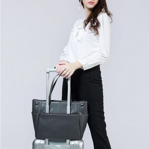  Tote Bag AUGSOPA Women`s Fashion Business Jet Set Travel Durable Functional PU Synthetic Leather Large Roomy Carryall with Zipper Closure Trolley Luggage Sleeve 13 Laptop Compartme