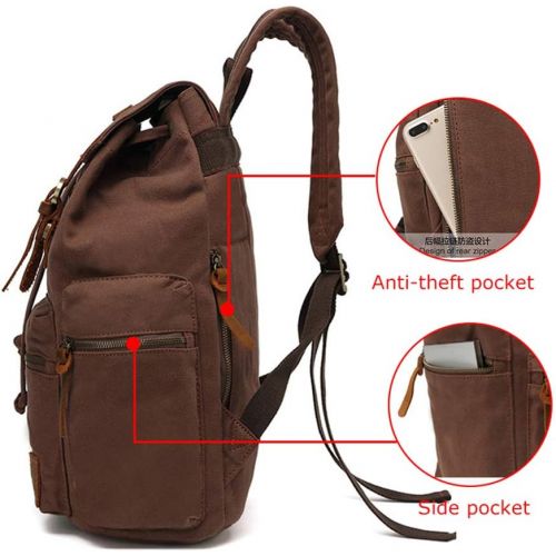  [아마존베스트]AUGUR High Capacity Canvas Vintage Backpack - for School Hiking Travel 12-17 Laptop