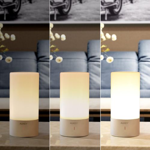  [아마존 핫딜]  [아마존핫딜]AUKEY Table Lamp, Touch Sensor Bedside Lamps + Dimmable Warm White Light & Color Changing RGB for Bedrooms