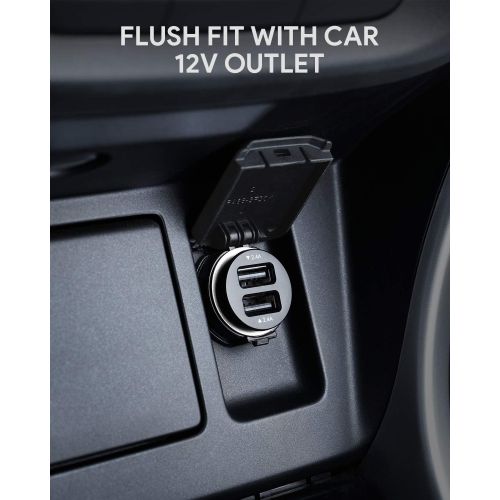  [아마존베스트]AUKEY USB Car Charger, Flush Fit Dual Port USB Car Charger with 24W/4.8A Output for iPhone Xs/Max/XR, iPad Pro/Mini, Samsung Galaxy Note9 and More